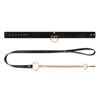 Rosy Gold - Halsband met Leash - Zwart