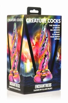 XR Brands - Betoverende Regenboog Glazen Dildo - Geel &amp; Roze