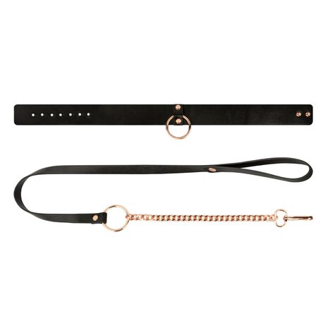 Rosy Gold - Halsband met Leash - Zwart