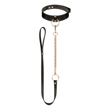 Rosy Gold - Halsband met Leash - Zwart