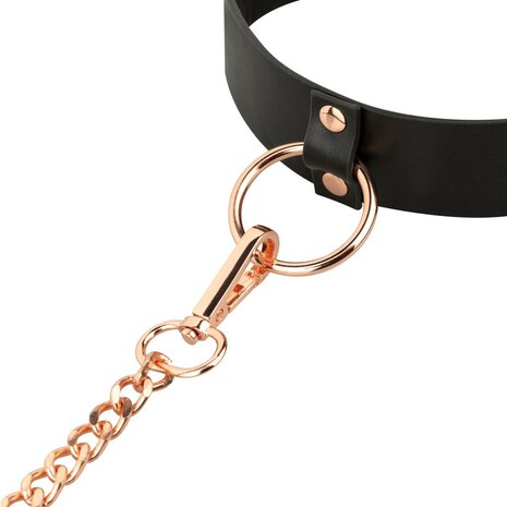 Rosy Gold - Halsband met Leash - Zwart